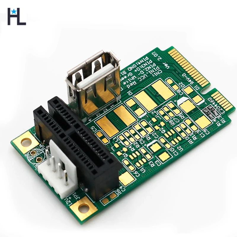 Mini PCI E to pci Express 1X with USB Riser Card Adapter 4Pin Power input support USB 2.0 data transmission Up to 480Mbps
Mini PCI E to pci Express 1X with USB Riser Card Adapter 4Pin Power input support USB 2.0 data transmission Up to 480Mbps