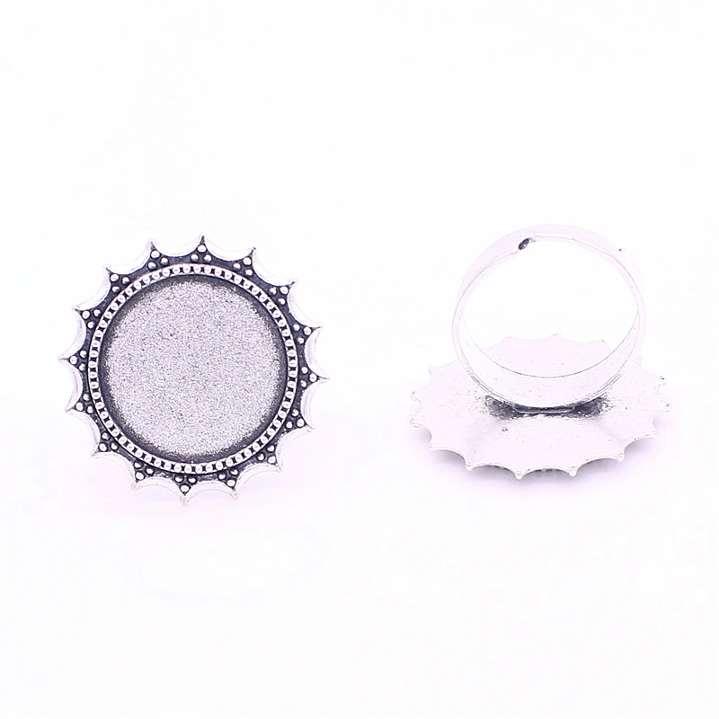 

Sweet Bell 12 pcs/lot two color Alloy sun Adjustable Ring Bases Blanks 26mm (Fit 18mm Dia) Cabochon Rings Settings 8C1348