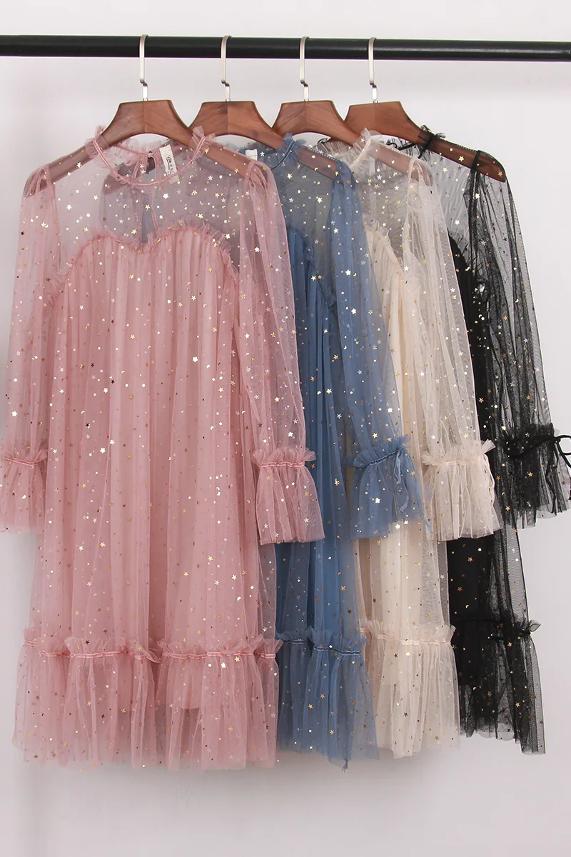 spring autumn sweet style Women's Clothing mesh lace perspective dress fashion brands woman loose dresses vestidos femininos new
spring autumn sweet style Women's Clothing mesh lace perspective dress fashion brands woman loose dresses vestidos femininos new