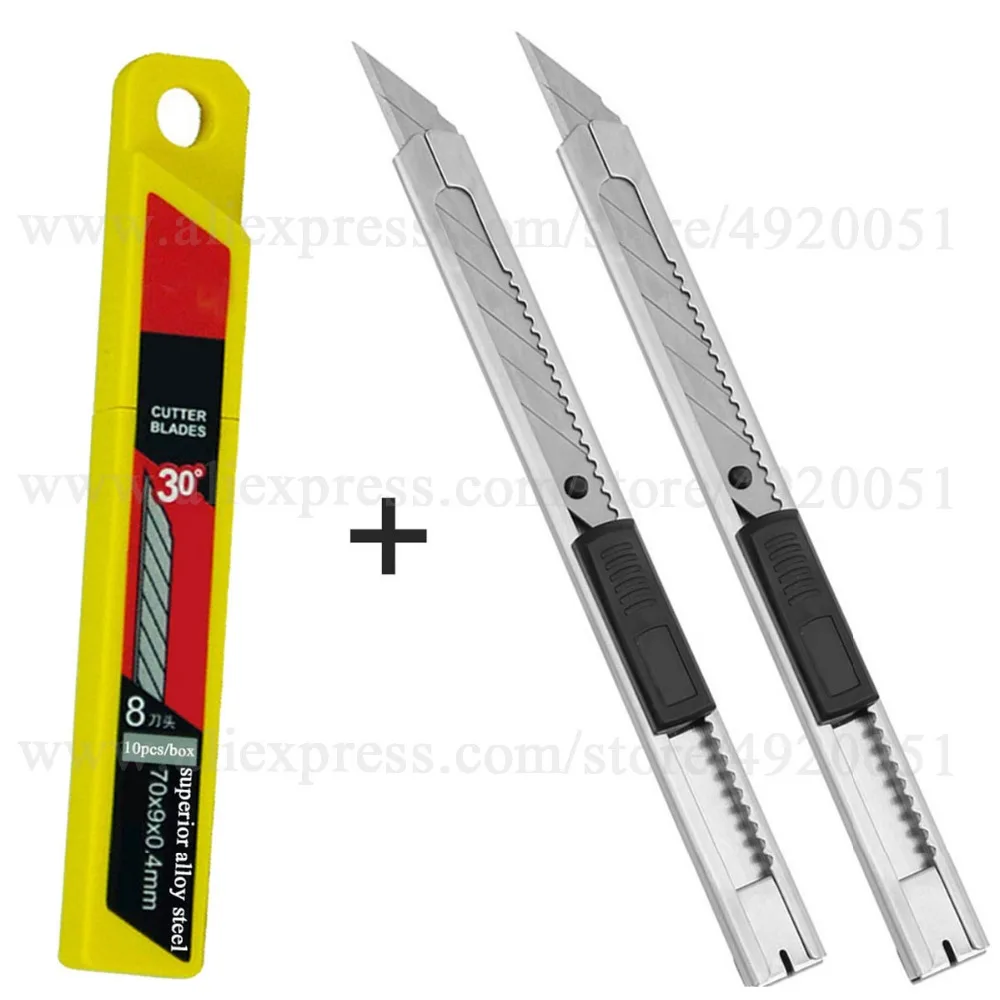2pcs Art Utility Knives + 10pcs Blades Art Supplies Office DIY Knife Stationery School Tools Box Opener Paper Cutter 2E02+E03
2pcs Art Utility Knives + 10pcs Blades Art Supplies Office DIY Knife Stationery School Tools Box Opener Paper Cutter 2E02+E03