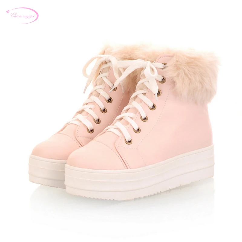 Chainingyee sweet winter warm plush ankle boots front lace up round toe med heel snow boots women boots size 34~43CN
Chainingyee sweet winter warm plush ankle boots front lace up round toe med heel snow boots women boots size 34~43CN