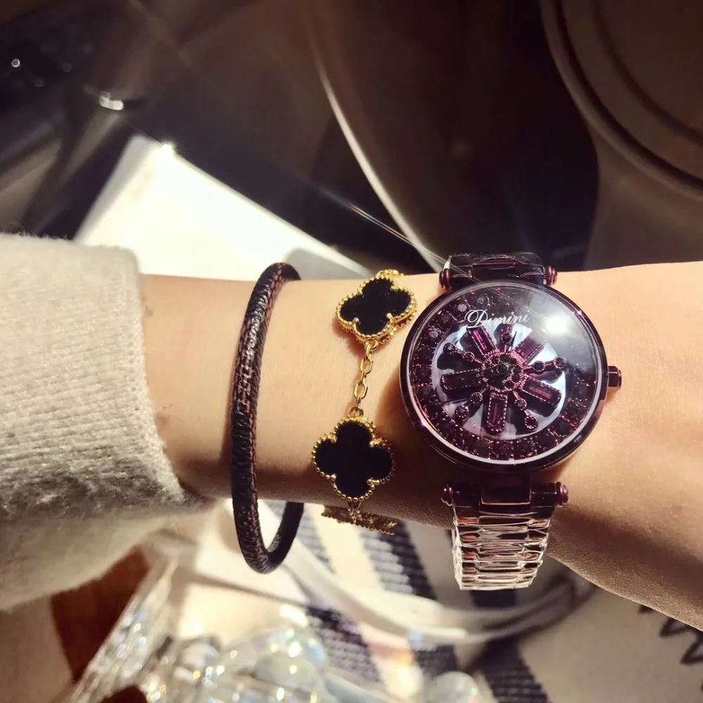New Crystal Flower Spinning Watches for Women Anti Fading Full Purple Steel Watch GOOD LUCK Rotating Bracelet Wrist watch Quartz
New Crystal Flower Spinning Watches for Women Anti Fading Full Purple Steel Watch GOOD LUCK Rotating Bracelet Wrist watch Quartz