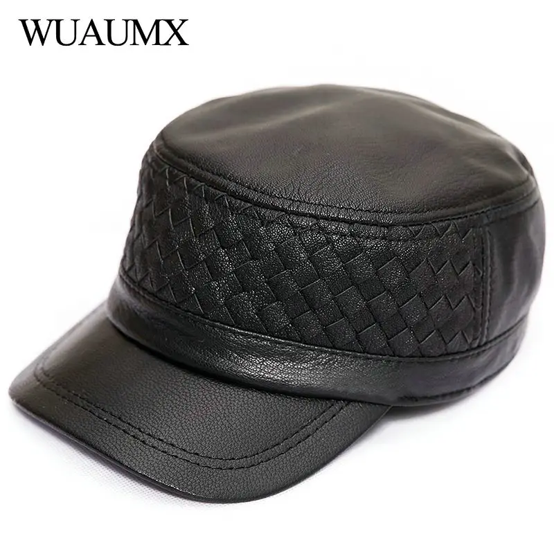 Wuaumx High Quality Fall Winter Genuine Leather Military Hats For Men Real Sheepskin Men's Baseball Cap Flat Top Leather Hat
Wuaumx High Quality Fall Winter Genuine Leather Military Hats For Men Real Sheepskin Men's Baseball Cap Flat Top Leather Hat