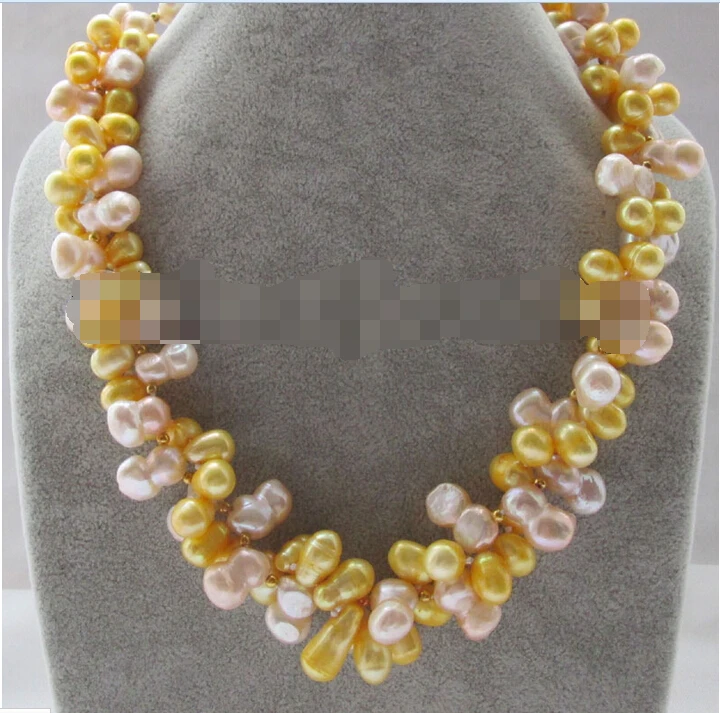 CBN368 Beautiful 17" 2row 11-17mm pink & golden freshwater pearl necklace - GP clasp
CBN368 Beautiful 17" 2row 11-17mm pink & golden freshwater pearl necklace - GP clasp