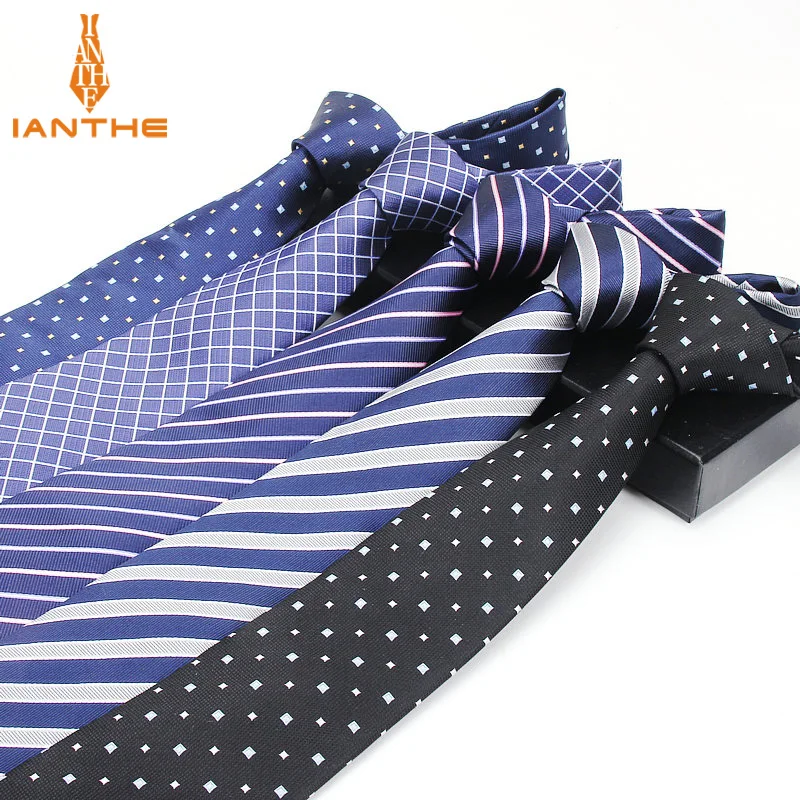 

8CM Jacquard Stripe Navy Plaid Skinny Ties for Men Wedding Tie Slim Men Luxury Tie Designers Fashion Kravat Neckwear Necktie