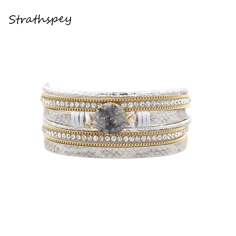 STRATHSPEY Multilayer Leather Bracelet With Magnetic Clasp For Women Vintage Druzy Bracelet natural stone Wrap Bangle jewelry
STRATHSPEY Multilayer Leather Bracelet With Magnetic Clasp For Women Vintage Druzy Bracelet natural stone Wrap Bangle jewelry