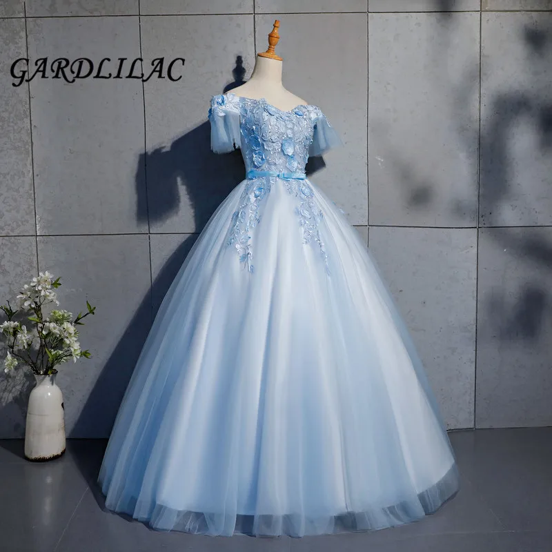 2019 Blue Quinceanera Dresses Off the Shoulder Lace Appliques Long Prom Dress Masquerade Ball Gown Vestidos De 15 Anos
2019 Blue Quinceanera Dresses Off the Shoulder Lace Appliques Long Prom Dress Masquerade Ball Gown Vestidos De 15 Anos