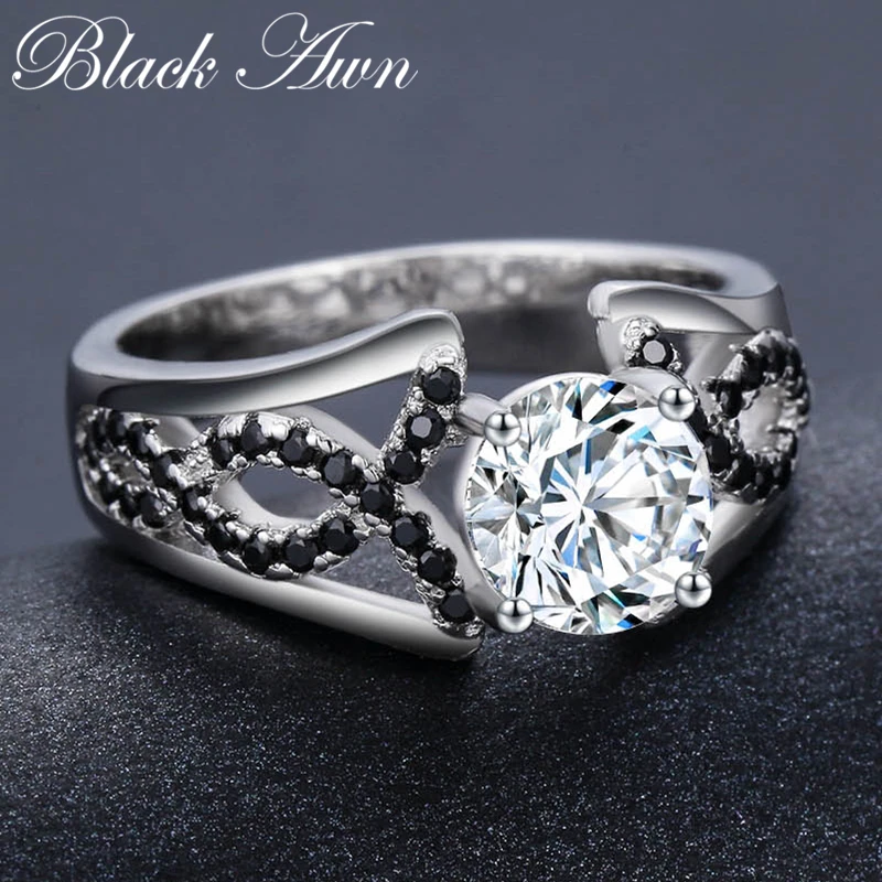 Модные бриллиантовые серебряные ювелирные изделия обручальные кольца с черной