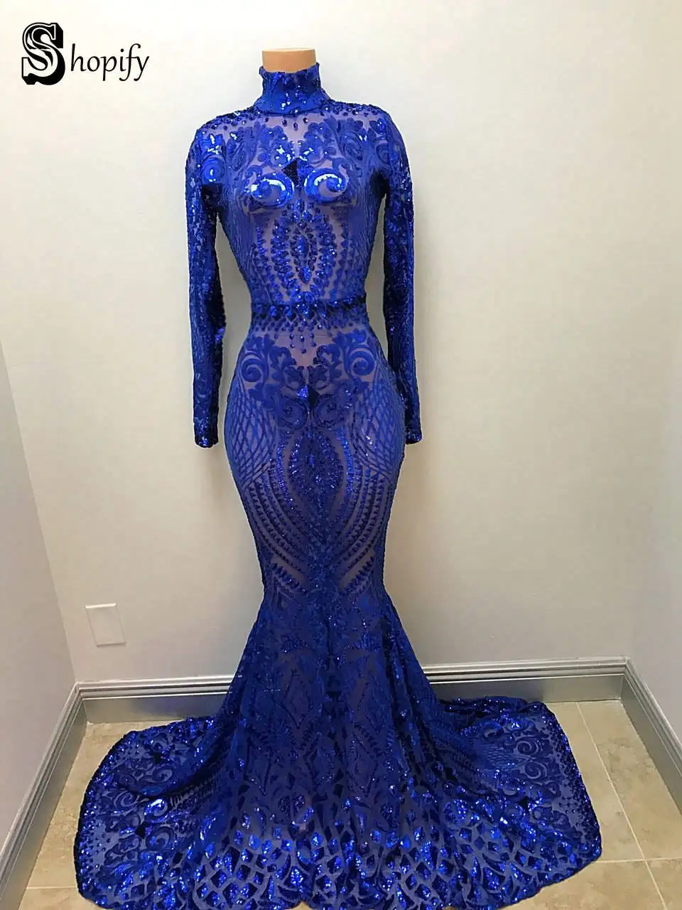 Long Prom Dresses 2020 Sexy See Through High Neck Long Sleeve Sequin Royal Blue Mermaid African Women Prom Dress
Long Prom Dresses 2020 Sexy See Through High Neck Long Sleeve Sequin Royal Blue Mermaid African Women Prom Dress