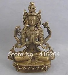 Банды китайский Тибетский Бронзовый четырех-вооруженный Chenrenzig Kwan-yin статуя