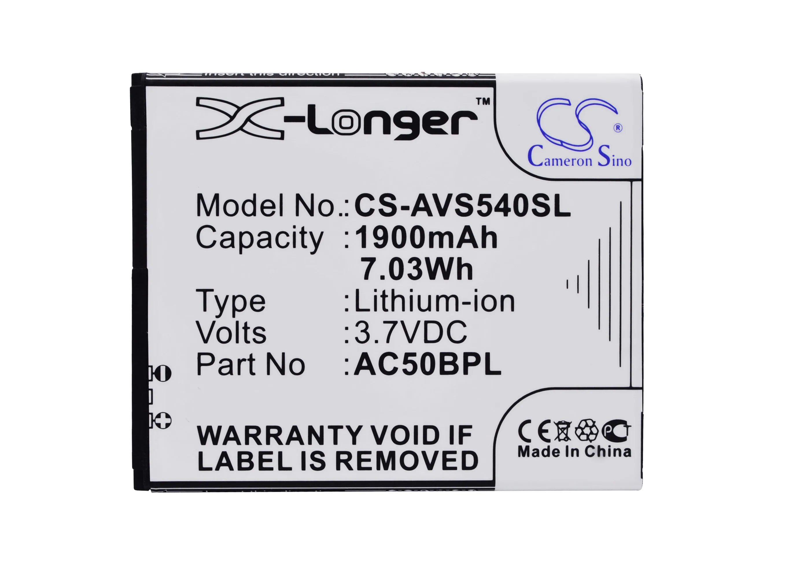 Cameron Sino 1900mAh Battery AC50BL, AC50BLP, AC50BPL, AL50BPL for Archos 50b Platinum
Cameron Sino 1900mAh Battery AC50BL, AC50BLP, AC50BPL, AL50BPL for Archos 50b Platinum