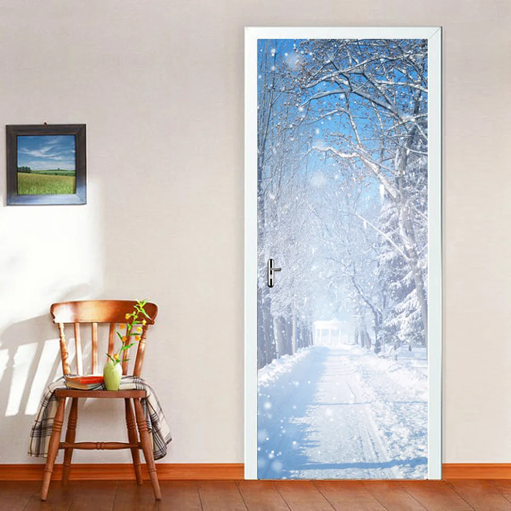 2 панели снег дорога и Дерево картина настенные наклейки двери обои украшение