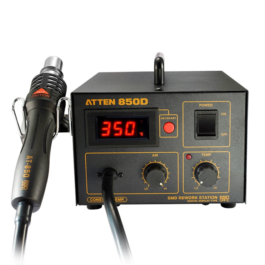 ATTEN AT850D Hot Air Rework Station with accurate and stable temperature, ESD safe, suitable for QFP, PLCC, SOP, BGA, etc
ATTEN AT850D Hot Air Rework Station with accurate and stable temperature, ESD safe, suitable for QFP, PLCC, SOP, BGA, etc