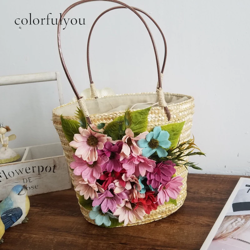 Korean Vintage Style Women Straw Bag Drawstring Beach Tote Bag Artificial Flower Woven Handbag Flower Bags With Rattan Handle
Korean Vintage Style Women Straw Bag Drawstring Beach Tote Bag Artificial Flower Woven Handbag Flower Bags With Rattan Handle
