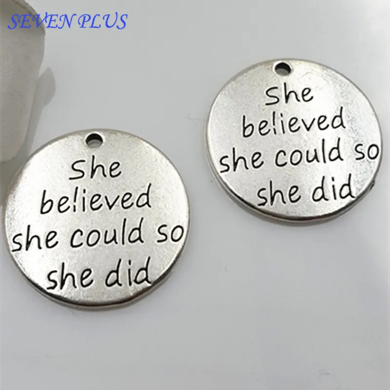 Newest Style 20 Pieces/Lot Diameter 23mm Antique Silver plated She Believed She Could So She Did Believe Charms Massage Bedels
Newest Style 20 Pieces/Lot Diameter 23mm Antique Silver plated She Believed She Could So She Did Believe Charms Massage Bedels