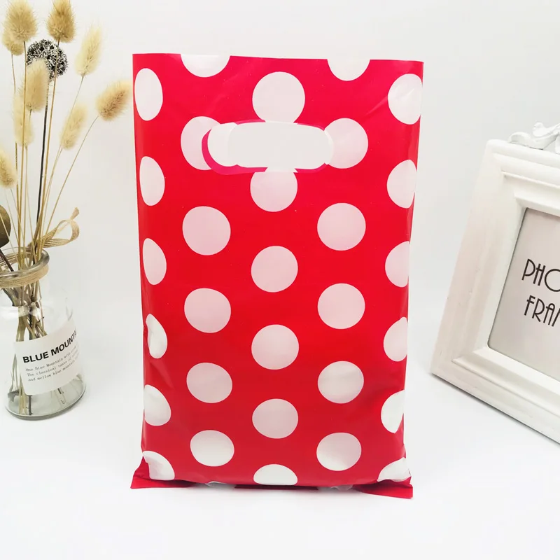 50pcs Portable Red Dot Plastic Gift Bags Boutique Shopping Makeup 20X30CM | Дом и сад