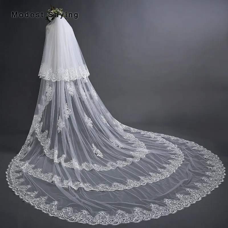 Elegant Ivory 3M 2 Layers Cathedral Lace Wedding Veils 2018 with Comb Royal Church Bridal Veil velos de novia largos encajes
Elegant Ivory 3M 2 Layers Cathedral Lace Wedding Veils 2018 with Comb Royal Church Bridal Veil velos de novia largos encajes