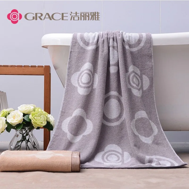 

Grace 1PCS 100% Cotton Absorbent Bath Towel 140*70cm 2 Colors Soft Beach Towel For Adult Men Women Basic Towels