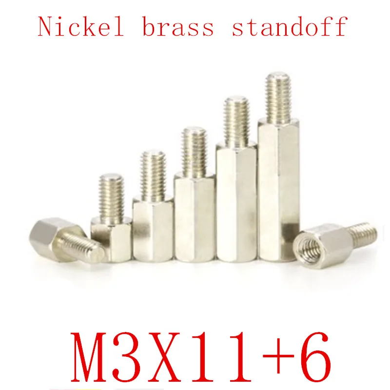 100PCS m3x11+6 Male to Female nickel Brass Standoff Spacer M3 Hexagonal Stud Spacer Pillars
100PCS m3x11+6 Male to Female nickel Brass Standoff Spacer M3 Hexagonal Stud Spacer Pillars