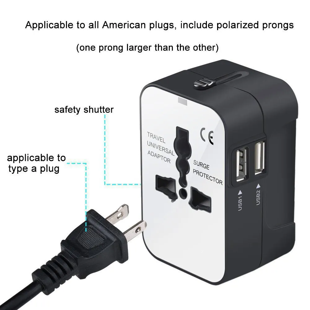Universal Travel Adapter International Adapter Plug Kits Dual USB Charging Ports All in One Converter Wall Charger
Universal Travel Adapter International Adapter Plug Kits Dual USB Charging Ports All in One Converter Wall Charger