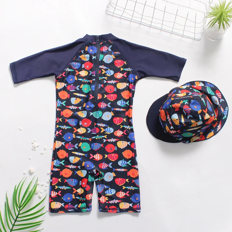 Upgraded Cool Boys One Pieces Breathable Swimsuit With Swim Hat Fish Print Kids Zipper Swimwear Beach Wear 2-8 Years Old S91107X
Upgraded Cool Boys One Pieces Breathable Swimsuit With Swim Hat Fish Print Kids Zipper Swimwear Beach Wear 2-8 Years Old S91107X