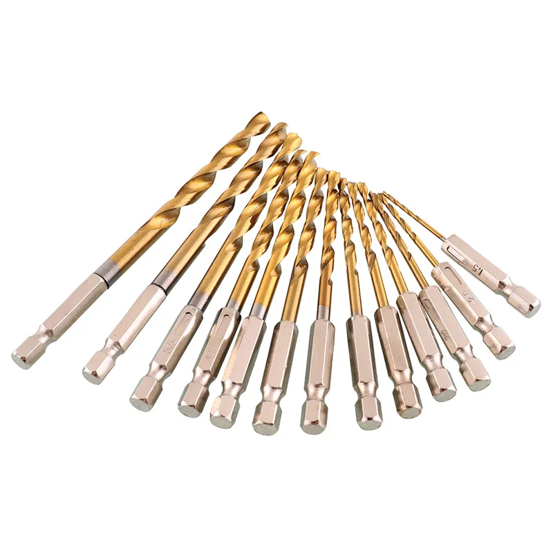 13pcs/lot High Speed Steel HSS Titanium Coated Drill Bit Set 1/4 Hex Shank 1.5-6.5mm tungsten carbide Twist drill bits
13pcs/lot High Speed Steel HSS Titanium Coated Drill Bit Set 1/4 Hex Shank 1.5-6.5mm tungsten carbide Twist drill bits