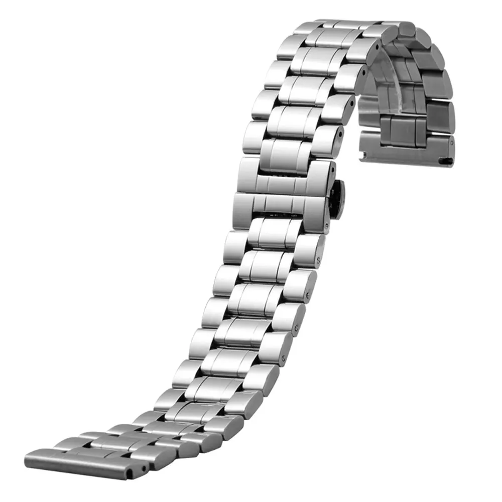 

18mm 20mm 22mm 24mm 26mm 28mm Silver Watchband Stainless Steel Mens Wrist Watch Strap Band Butterfly Clasp + 2 Spring Bars