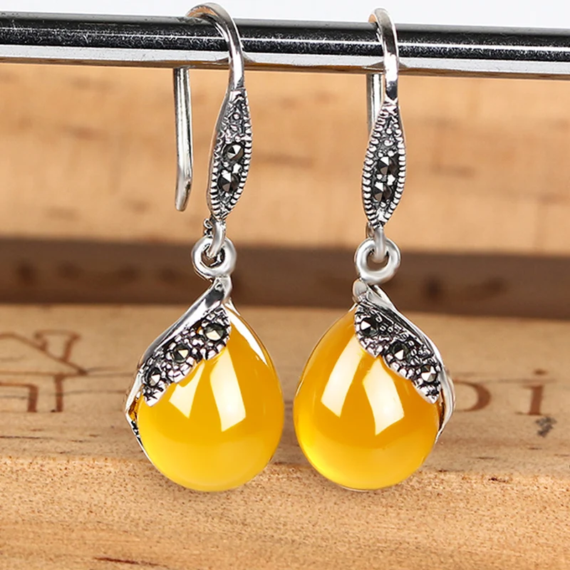 Vintage Yellow Chalcedony Long Silver Earrings 925 Water Drop Elegant Tibetan Silver Earrings Wedding S925 Earrings Female 2018
Vintage Yellow Chalcedony Long Silver Earrings 925 Water Drop Elegant Tibetan Silver Earrings Wedding S925 Earrings Female 2018