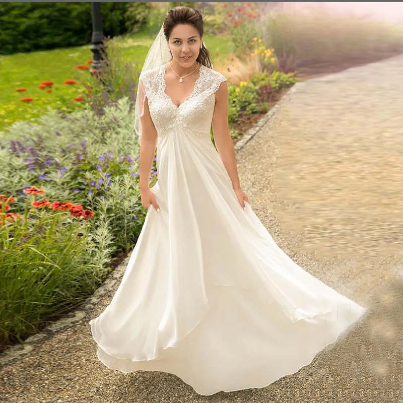 Plus Size Wedding Dresses For Pregnant V-neck A Line Beach White Ivory Lace Appliques Bridal Dress Boho Vestido de Noiva
Plus Size Wedding Dresses For Pregnant V-neck A Line Beach White Ivory Lace Appliques Bridal Dress Boho Vestido de Noiva