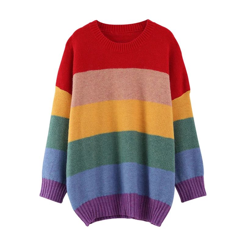 PERHAPS U Women Sweater Knitted Pullovers Long Sleeve Rainbow Colorful Striped O Neck Loose Winter M0056
PERHAPS U Women Sweater Knitted Pullovers Long Sleeve Rainbow Colorful Striped O Neck Loose Winter M0056