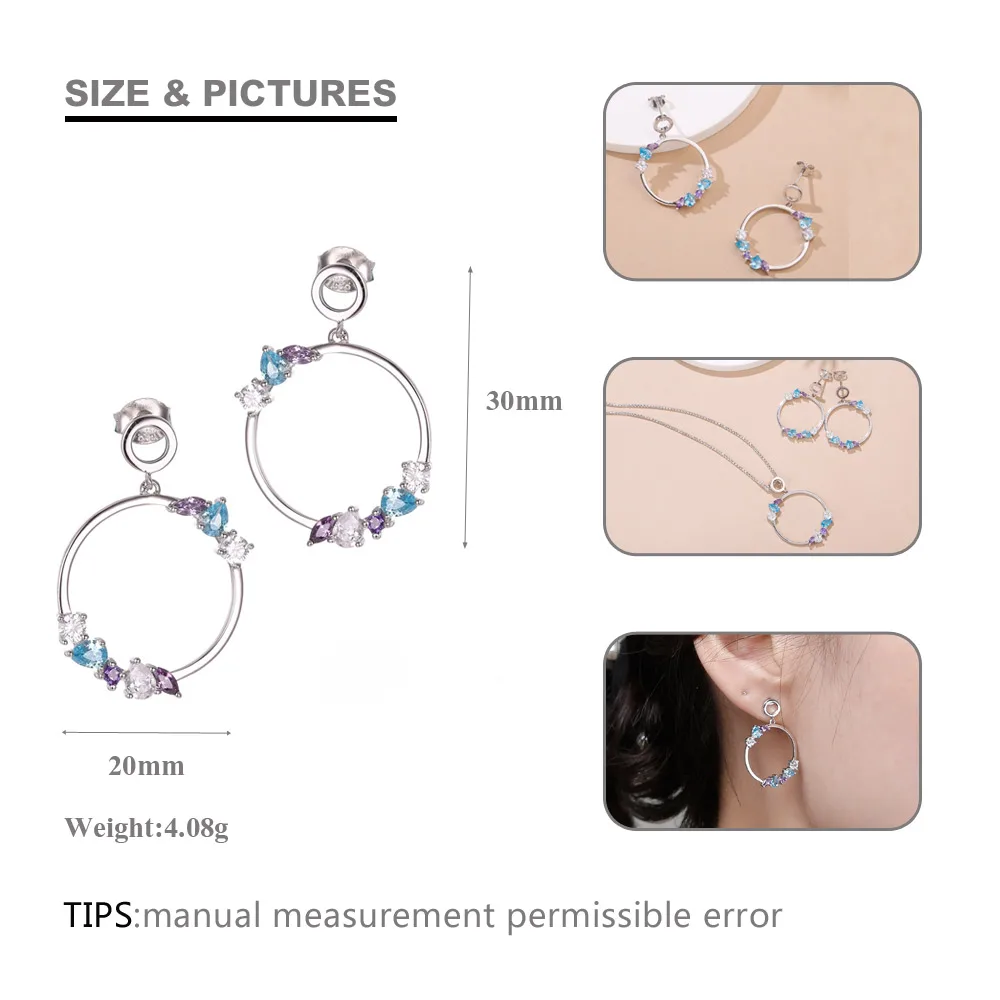 SA SILVERAGE 925 Sterling Silver Colorful Zirconia Round Circle Pendant Necklaces Drop Earrings Sets 925 Silver Jewelry Sets
SA SILVERAGE 925 Sterling Silver Colorful Zirconia Round Circle Pendant Necklaces Drop Earrings Sets 925 Silver Jewelry Sets