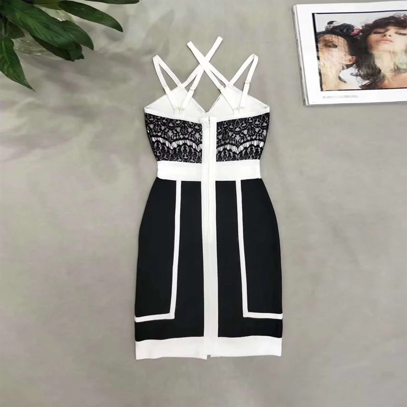 High Quality Fashion Black With White Bandage Dress New Style Summer Women Spaghetti Strap Elegant Party Dress Vestido Whoelsale
High Quality Fashion Black With White Bandage Dress New Style Summer Women Spaghetti Strap Elegant Party Dress Vestido Whoelsale