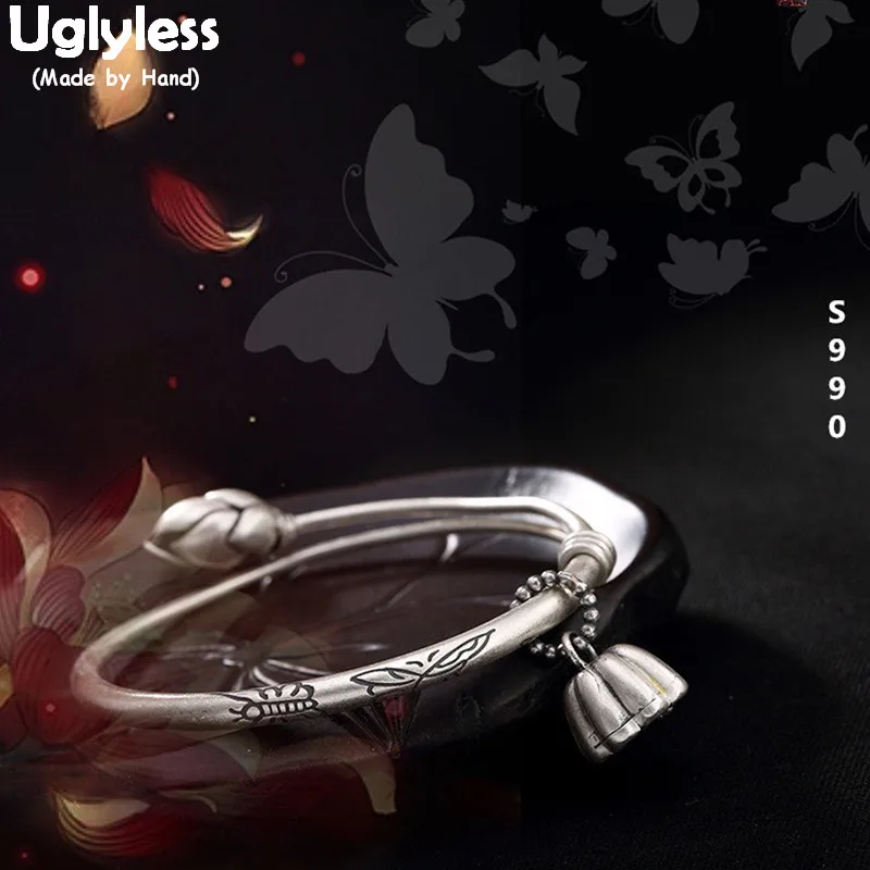 Uglyless Real 990 Fine Silver Bangles for Women Vintage Fashion Flower Charms Jewery Lotus Bangle Handmade Buddhism Bijoux Femme
Uglyless Real 990 Fine Silver Bangles for Women Vintage Fashion Flower Charms Jewery Lotus Bangle Handmade Buddhism Bijoux Femme
