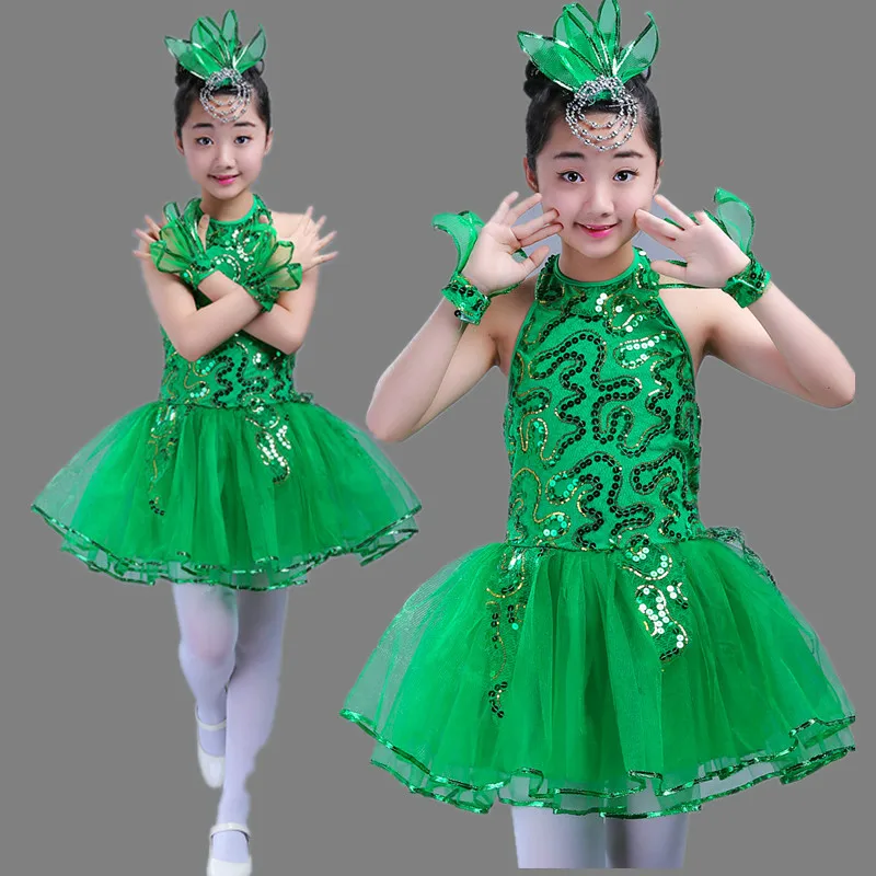 Зеленые костюмы с принтом в виде травы для детей детские танцевальные девочек