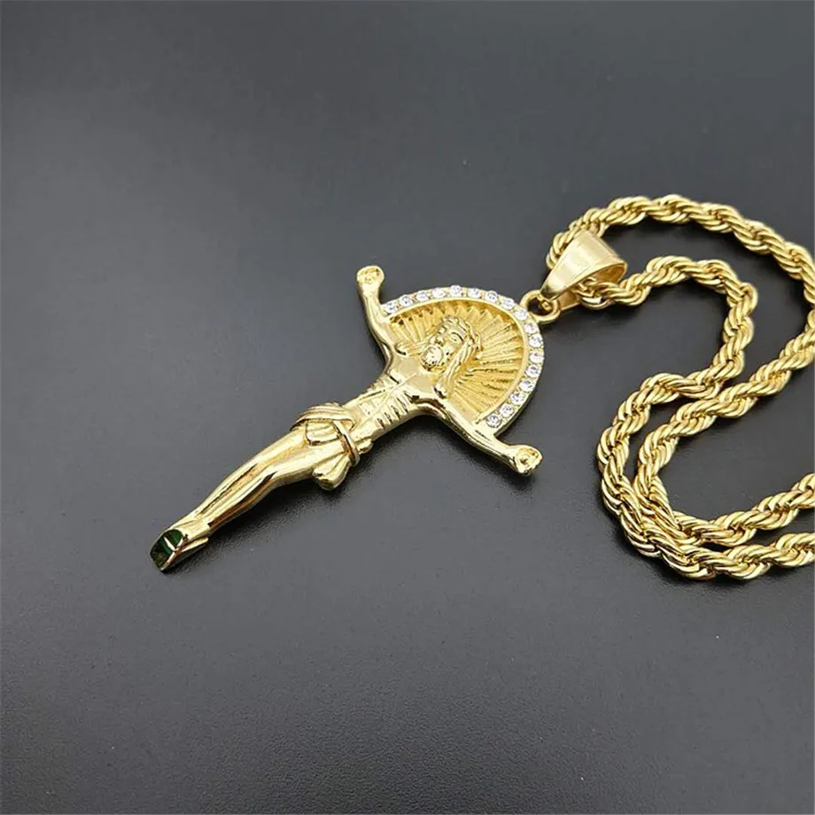 Religious Iced Out Bling Jesus Cross Pendant Necklace Gold Color Stainless Steel Crucifix Necklaces Christian Jewelry XL1225
Religious Iced Out Bling Jesus Cross Pendant Necklace Gold Color Stainless Steel Crucifix Necklaces Christian Jewelry XL1225
