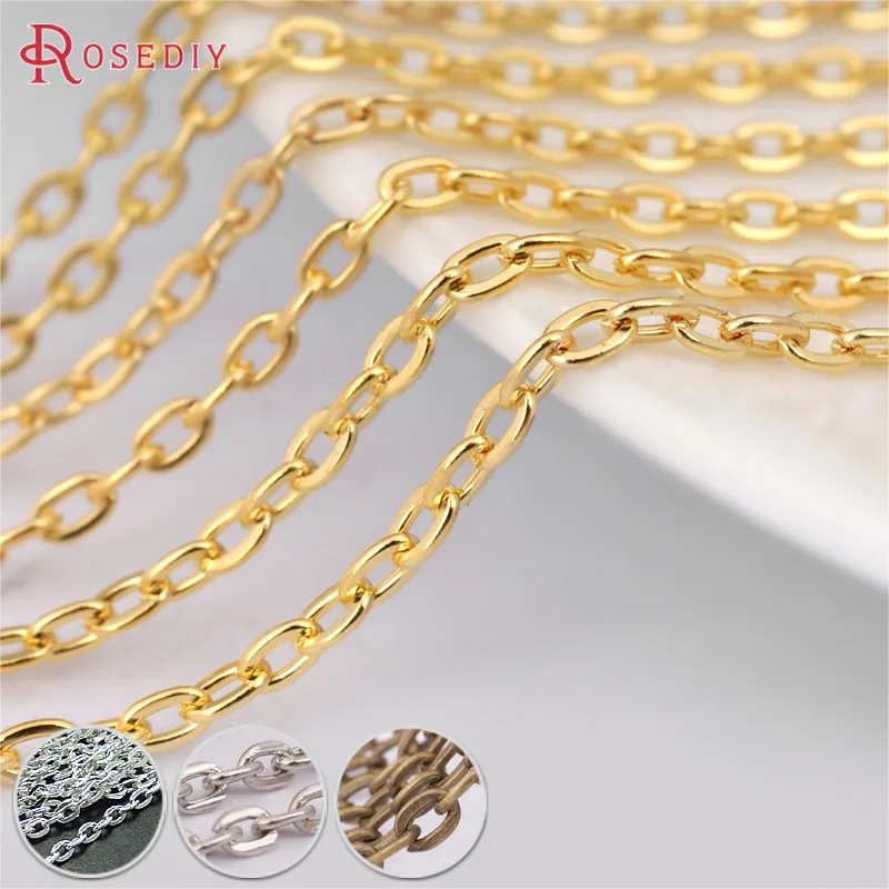 

(14528)5 Meters width 2MM 3MM Iron Flat Oval Link Chains Necklace Chains Diy Jewelry Findings Jewelry Accessories