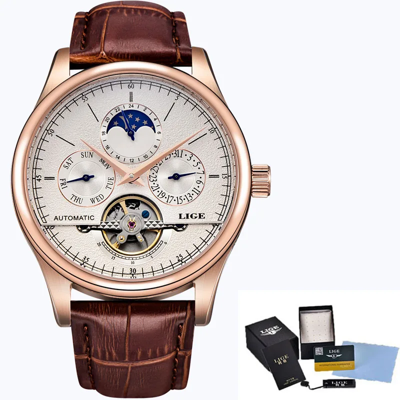 LIGE Brand Classic Mens Retro Watches Automatic Mechanical Watch Tourbillon Clock Genuine Leather Waterproof Business Wristwatch
LIGE Brand Classic Mens Retro Watches Automatic Mechanical Watch Tourbillon Clock Genuine Leather Waterproof Business Wristwatch