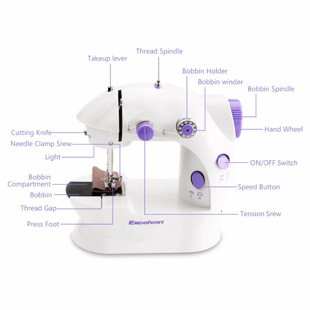 Mini Electric Handheld Sewing Machine Dual Speed Adjustment with Light Foot AC100-240V Double Threads Pendal | Дом и сад