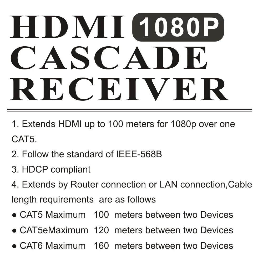 

1080p 120m HDMI Extender (1 Sender and 7 Receivers) Over IP/TCP UTP/STP CAT5e/6 Rj45 LAN work like HDMI Splitter HSV373