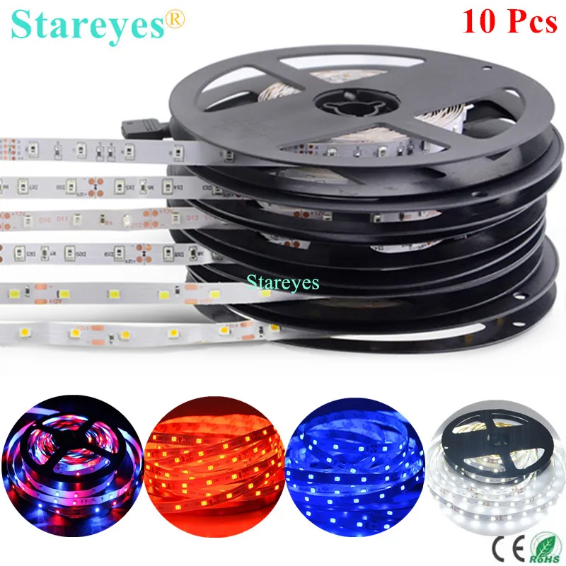 Бесплатная доставка 10 шт./лот 12 В постоянного тока 5 м SMD 2835 3528 300 60 светодиодов/м