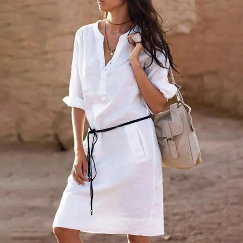 Women Summer Elegant Linen Dress Solid Button Down Long Sleeve Casual Homewear Clothes Vacation Beach Dress Plus size S-5XL
Women Summer Elegant Linen Dress Solid Button Down Long Sleeve Casual Homewear Clothes Vacation Beach Dress Plus size S-5XL