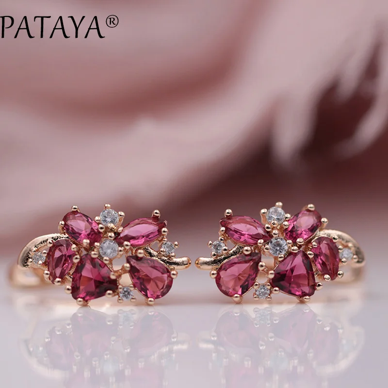 Разноцветные длинные серьги PATAYA из искусственного циркония розовое золото 585