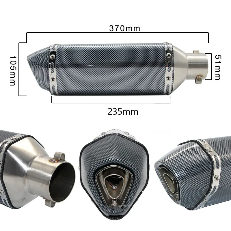 Имитация углеродного волокна выхлопной трубы для мотоцикла. Небольшой шестиугольный модифицированный титановый глушитель диаметром 51 мм.