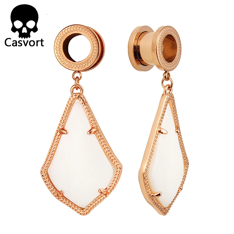 Casvort Alex Semi-precious Stone Rose Gold Dangle Earrings in White Pearl Modern Plugs Body Jewelry for Women Gift | Украшения и