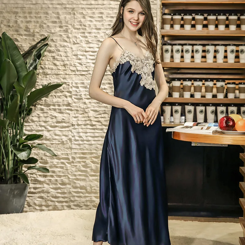Ladies Sexy Silk Satin Nightgown Long Night Dress Lace Sleepshirt Summer Nightdress V-neck Sleeping Dress SLeepwear For Women
Ladies Sexy Silk Satin Nightgown Long Night Dress Lace Sleepshirt Summer Nightdress V-neck Sleeping Dress SLeepwear For Women