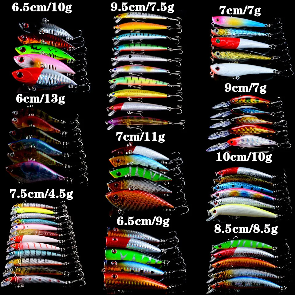 64pcs/lot Fishing lures VIB/Pencil/Minnow lure and Topwater Popper bait Quality Professiona 10 Models Mixed Hard Baits Wholesale
64pcs/lot Fishing lures VIB/Pencil/Minnow lure and Topwater Popper bait Quality Professiona 10 Models Mixed Hard Baits Wholesale