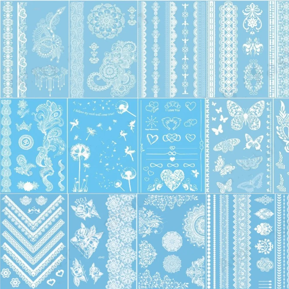 10pc White Lace Waterproof Tattoos Paper Temporary for Women Body Art Wedding Makeup Tattoo Henna Pendant Choker Jewelry Sticker
10pc White Lace Waterproof Tattoos Paper Temporary for Women Body Art Wedding Makeup Tattoo Henna Pendant Choker Jewelry Sticker
