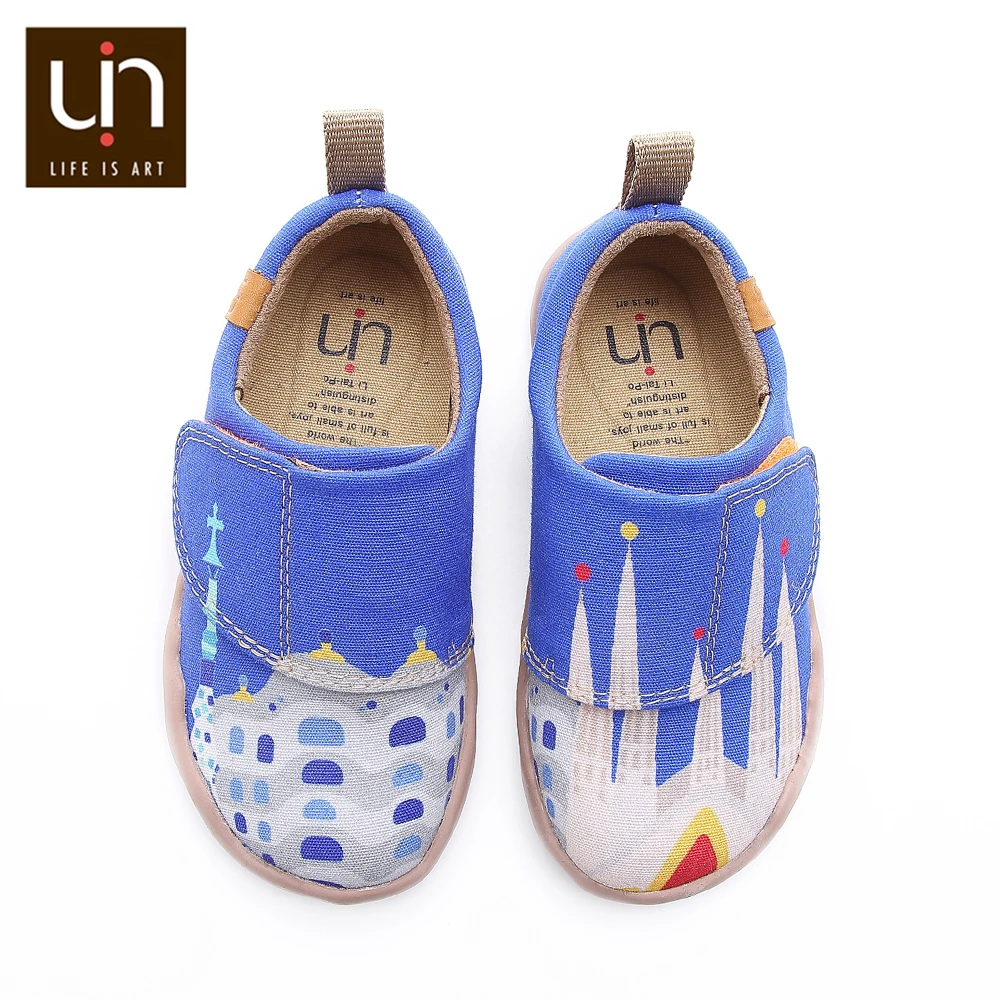 

UIN City of Gaudi Design Painted Little Kids Casual Shoes Hook & Loop Soft Canvas Flats for Boys/Girls Outdoor Children Shoes