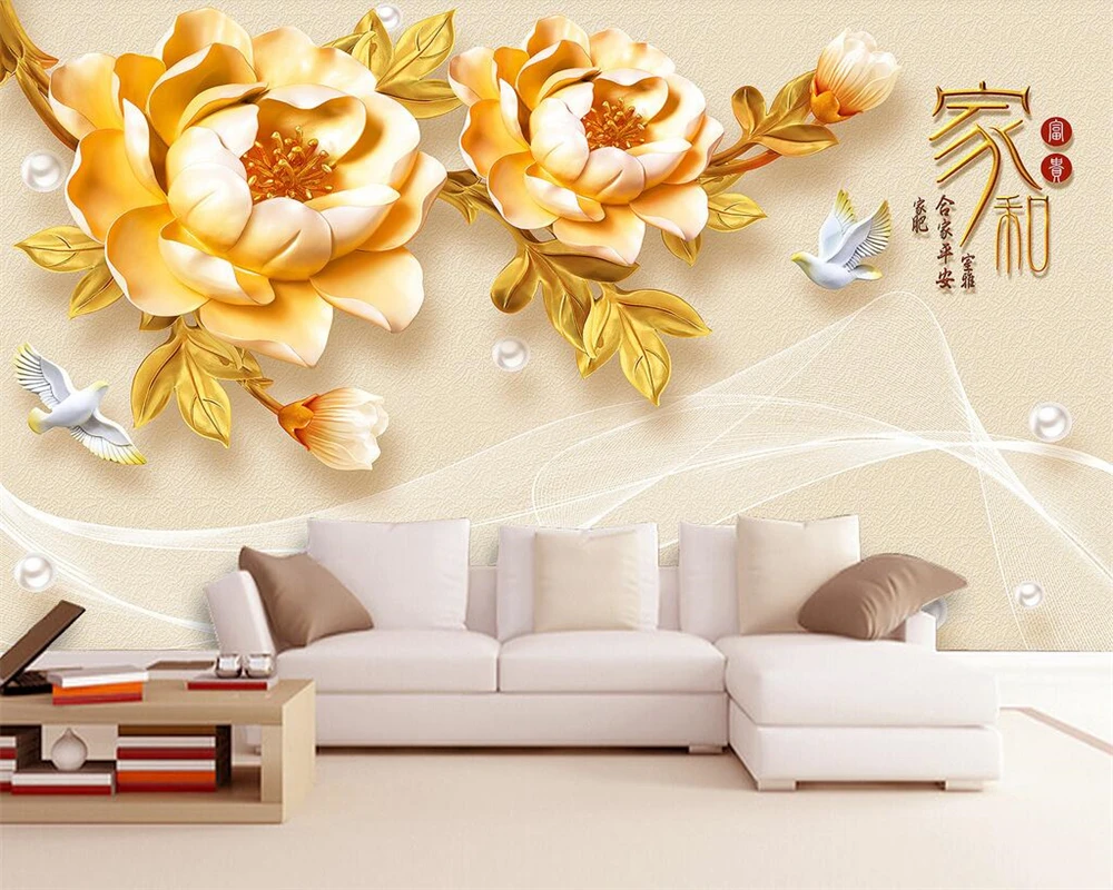 Beibehang Custom wallpaper home and rich 3D embossed peony jewelry TV sofa backdrop decor background walls 3d | Обустройство дома