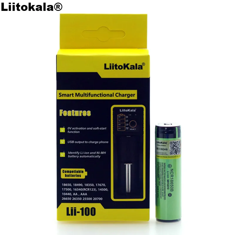 Liitokala lii 100 1 2 V 3 7 зарядное устройство + шт защита NCR18650B 3400mAh 18650 аккумуляторная